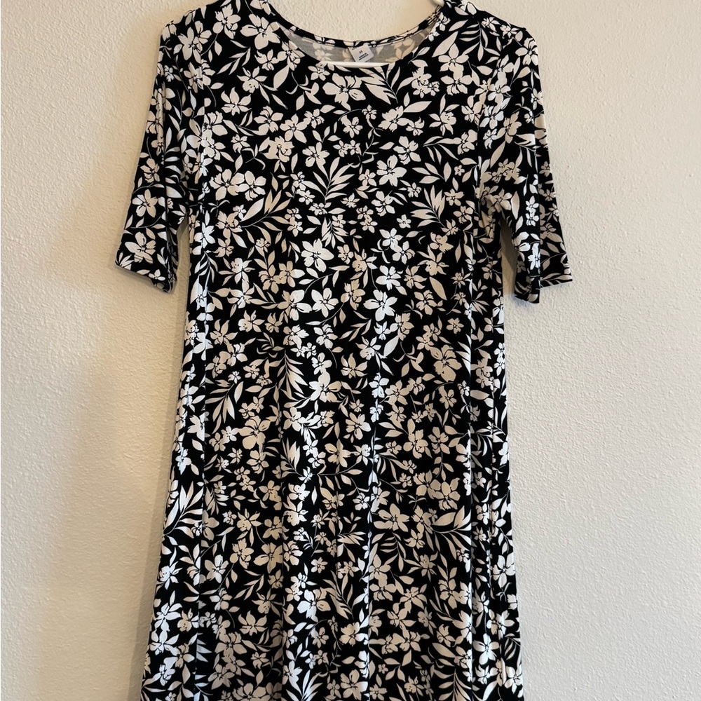 Floral Black and White Dress